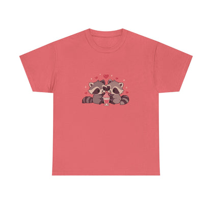 Raccoons Sharing Milkshake Unisex Heavy Cotton Tee