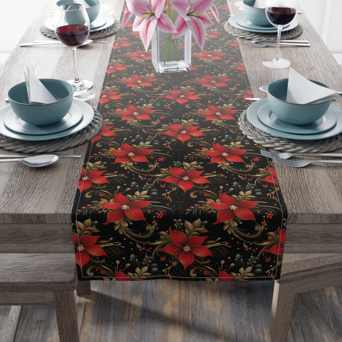 Pretty Poinsettias Table Runner (Cotton, Poly)
