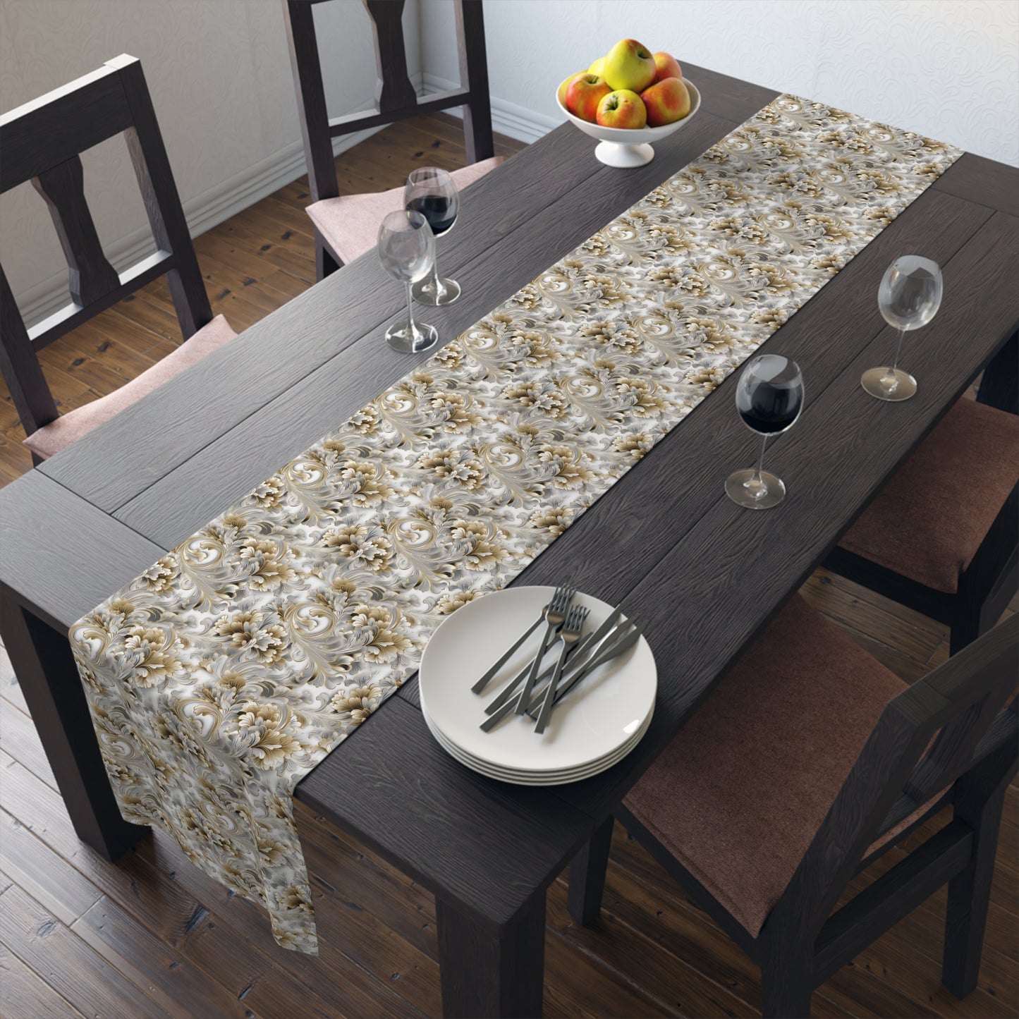 Silver & Gold Filigree Table Runner (Cotton, Poly)