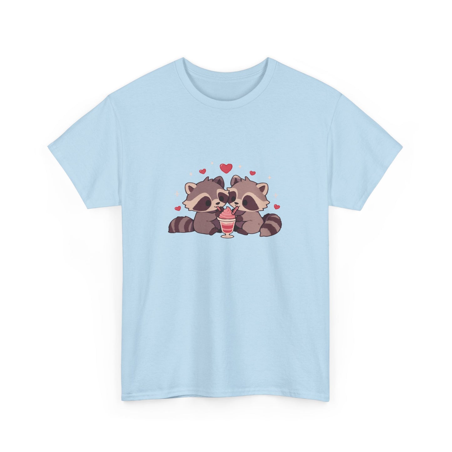 Raccoons Sharing Milkshake Unisex Heavy Cotton Tee
