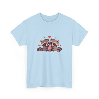 Raccoons Sharing Milkshake Unisex Heavy Cotton Tee