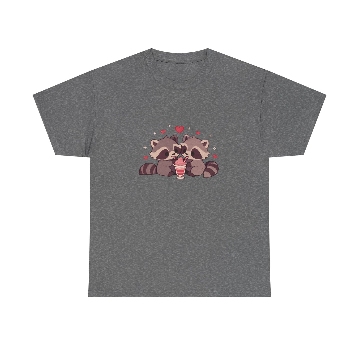 Raccoons Sharing Milkshake Unisex Heavy Cotton Tee