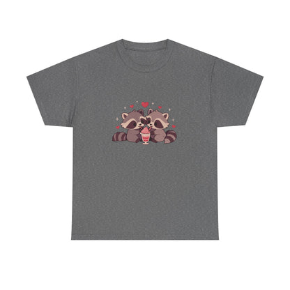 Raccoons Sharing Milkshake Unisex Heavy Cotton Tee