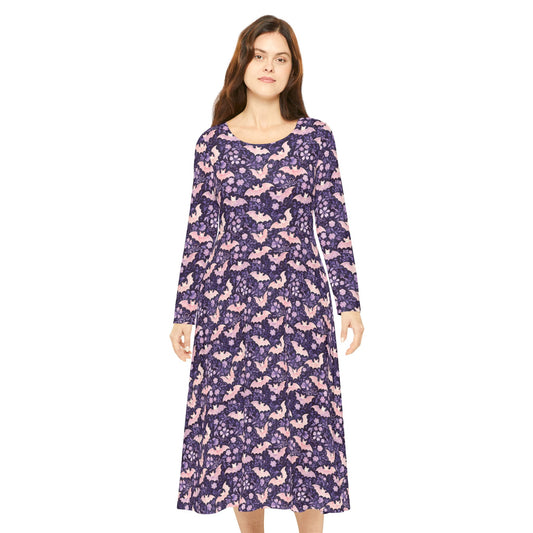 Pastel Bats Women's Long Sleeve Dance Dress (AOP)