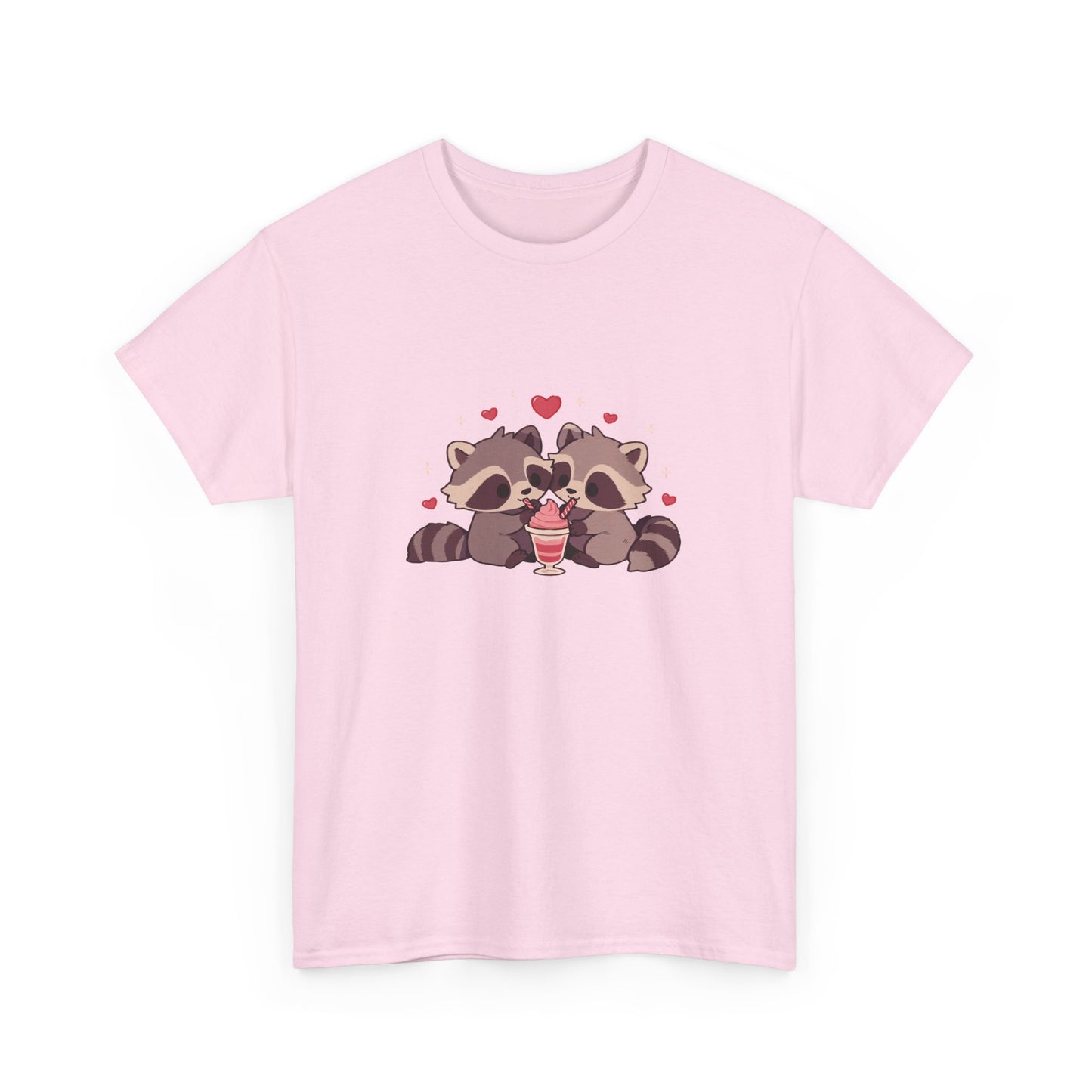 Raccoons Sharing Milkshake Unisex Heavy Cotton Tee