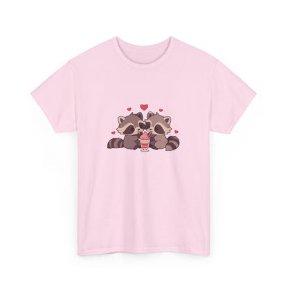 Raccoons Sharing Milkshake Unisex Heavy Cotton Tee