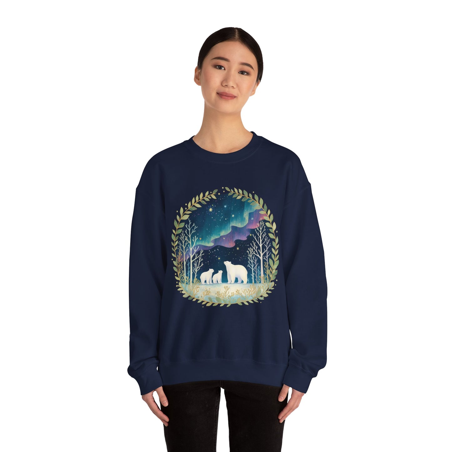 Aurora Polar Bears Unisex Heavy Blend™ Crewneck Sweatshirt