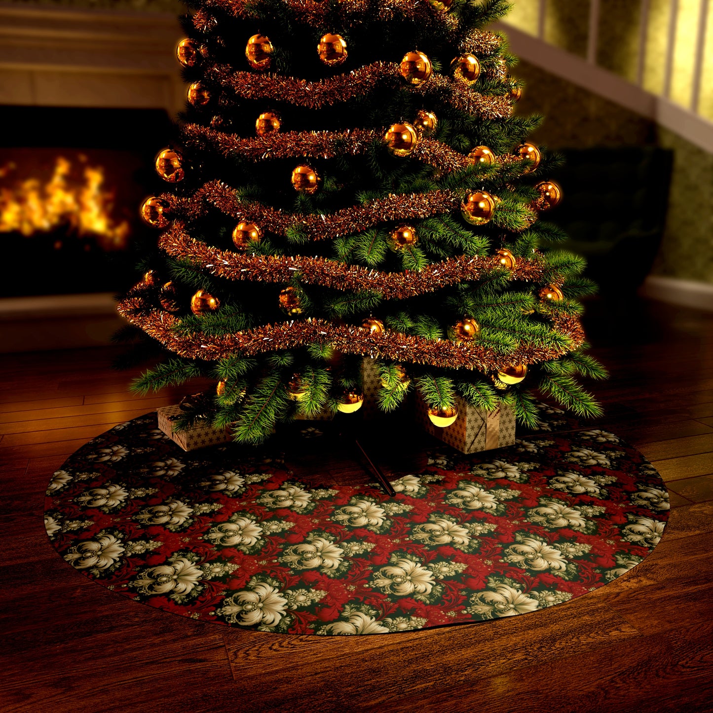 Christmas Damask Round Tree Skirt