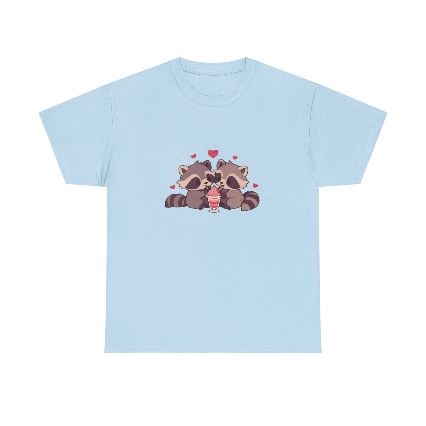 Raccoons Sharing Milkshake Unisex Heavy Cotton Tee
