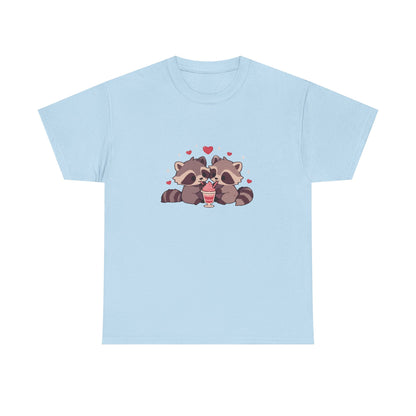 Raccoons Sharing Milkshake Unisex Heavy Cotton Tee
