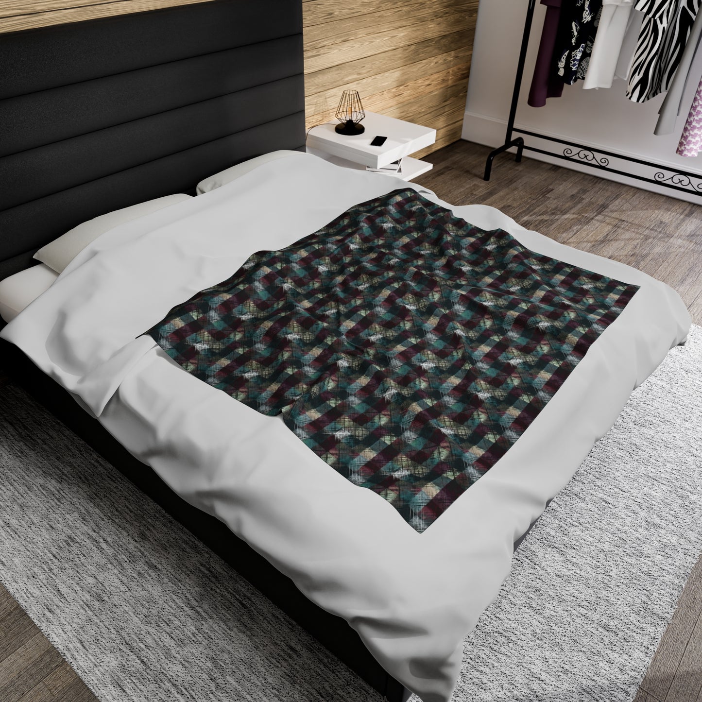 Grunge Plaid Velveteen Plush Blanket