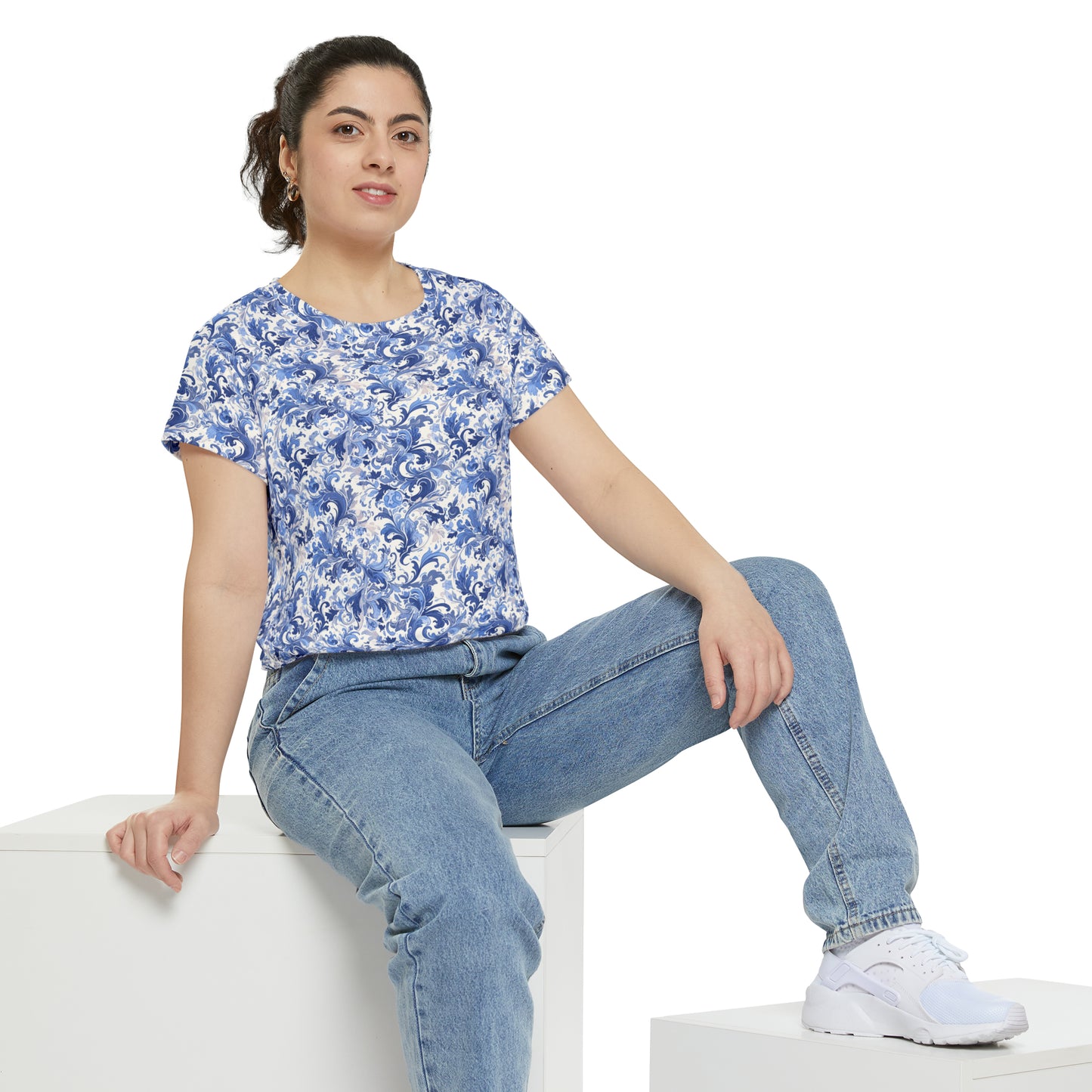 China Blue Women's Short Sleeve Shirt (AOP)