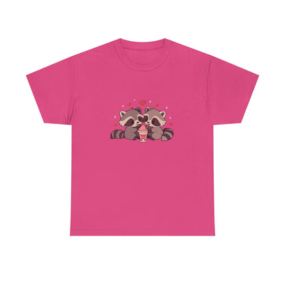 Raccoons Sharing Milkshake Unisex Heavy Cotton Tee
