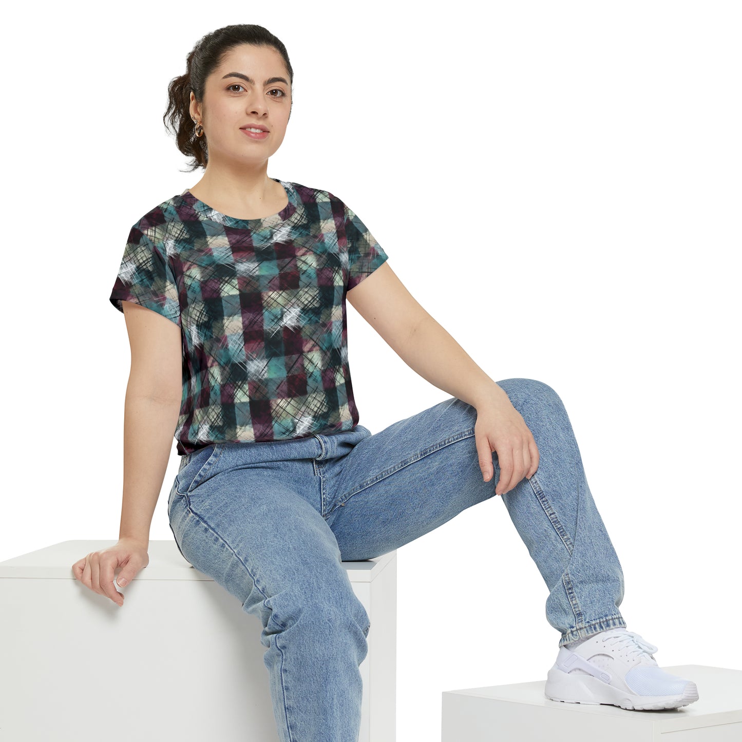 Grunge Plaid Women's Short Sleeve Shirt (AOP)