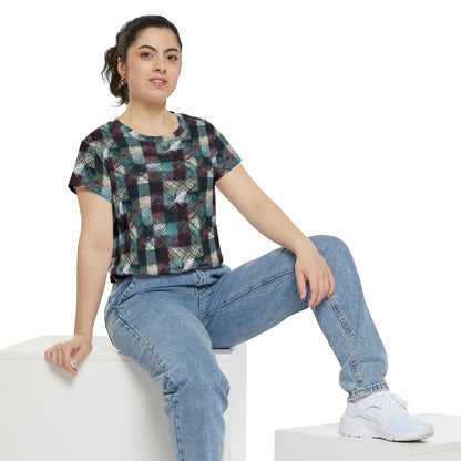 Grunge Plaid Women's Short Sleeve Shirt (AOP)