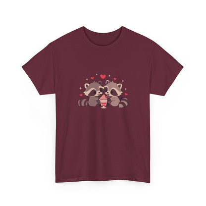 Raccoons Sharing Milkshake Unisex Heavy Cotton Tee