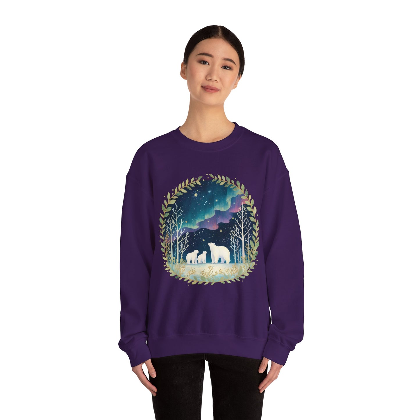 Aurora Polar Bears Unisex Heavy Blend™ Crewneck Sweatshirt