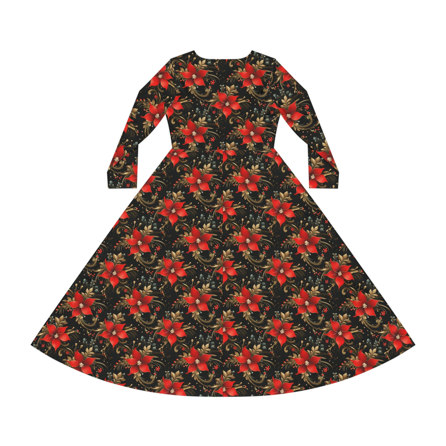 Pretty Poinsettias Women's Long Sleeve Dance Dress (AOP)