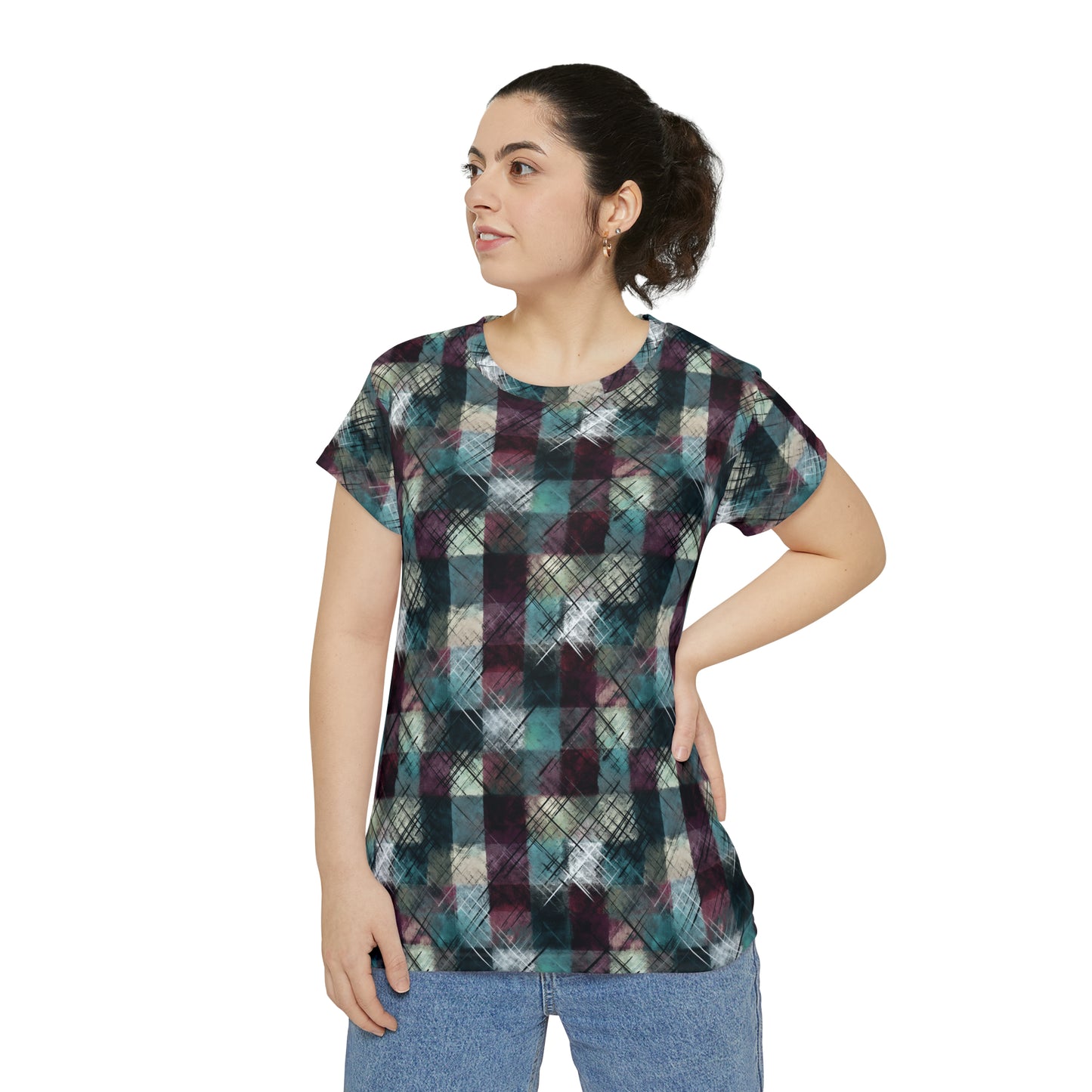 Grunge Plaid Women's Short Sleeve Shirt (AOP)