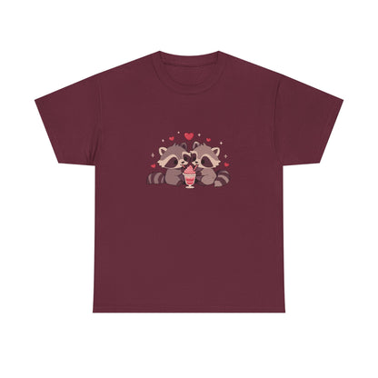 Raccoons Sharing Milkshake Unisex Heavy Cotton Tee