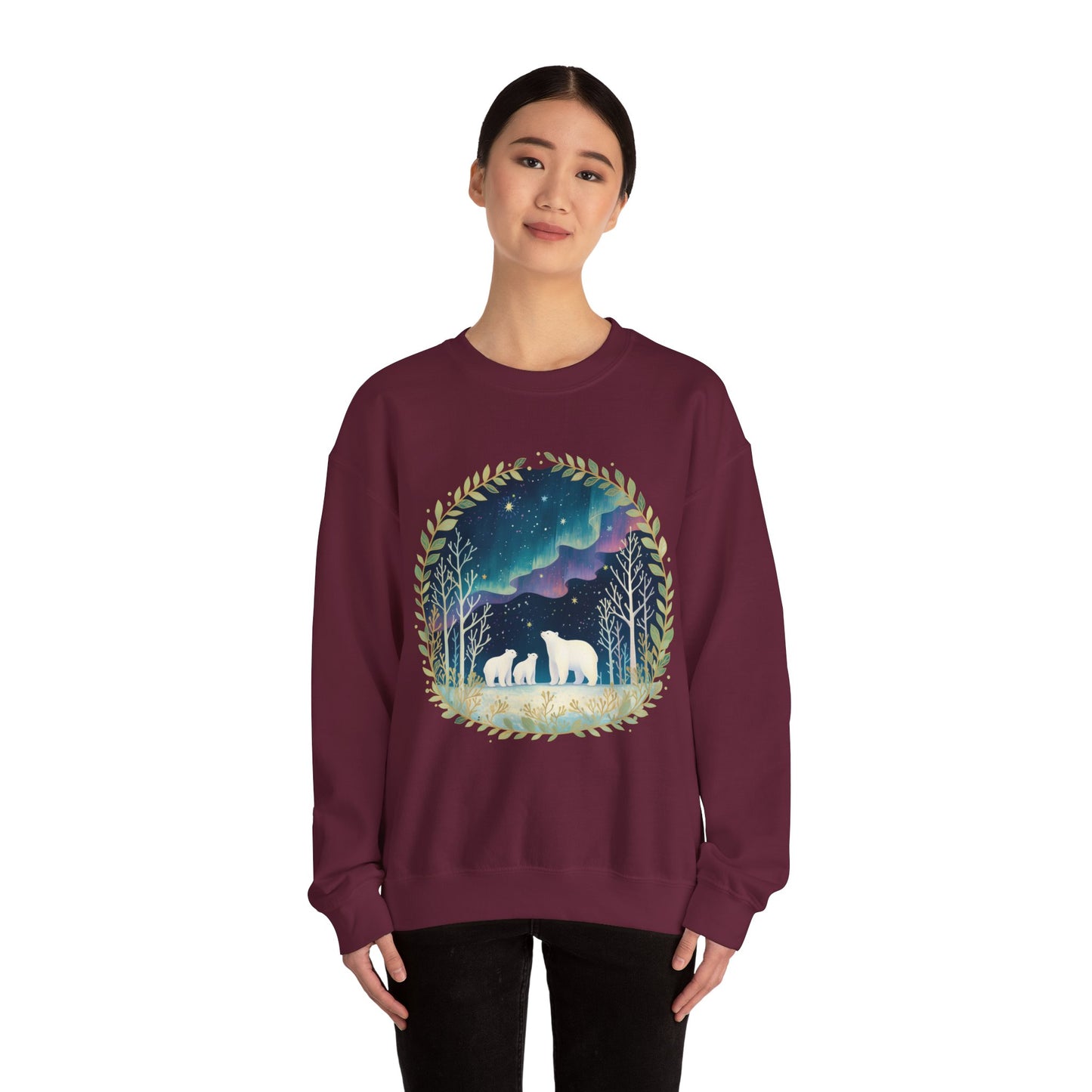 Aurora Polar Bears Unisex Heavy Blend™ Crewneck Sweatshirt