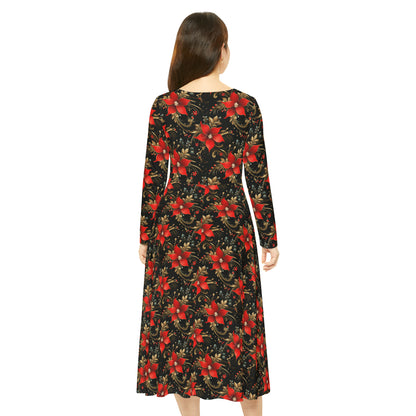 Pretty Poinsettias Women's Long Sleeve Dance Dress (AOP)