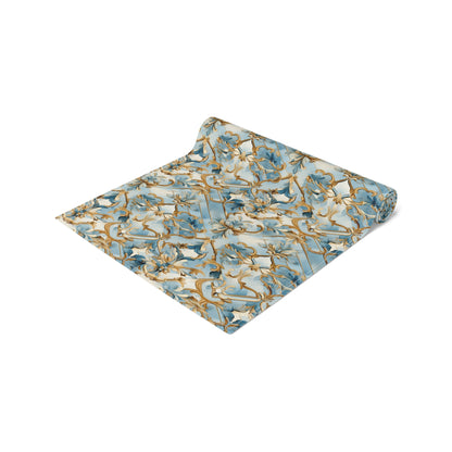 Blue and Gold Flourishes Table Runner (Cotton, Poly)