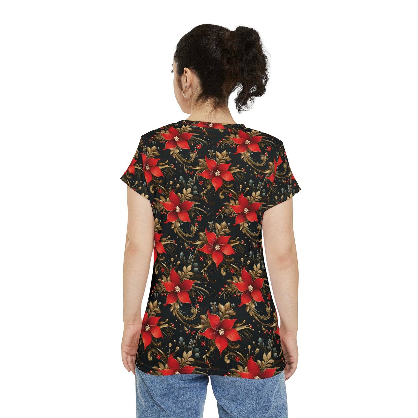Pretty Poinsettias Women's Short Sleeve Shirt (AOP)