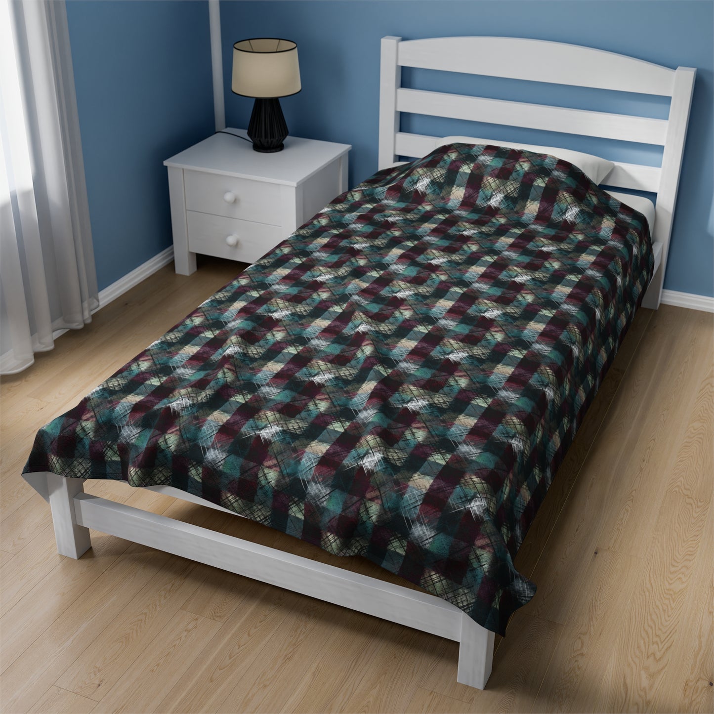 Grunge Plaid Velveteen Plush Blanket