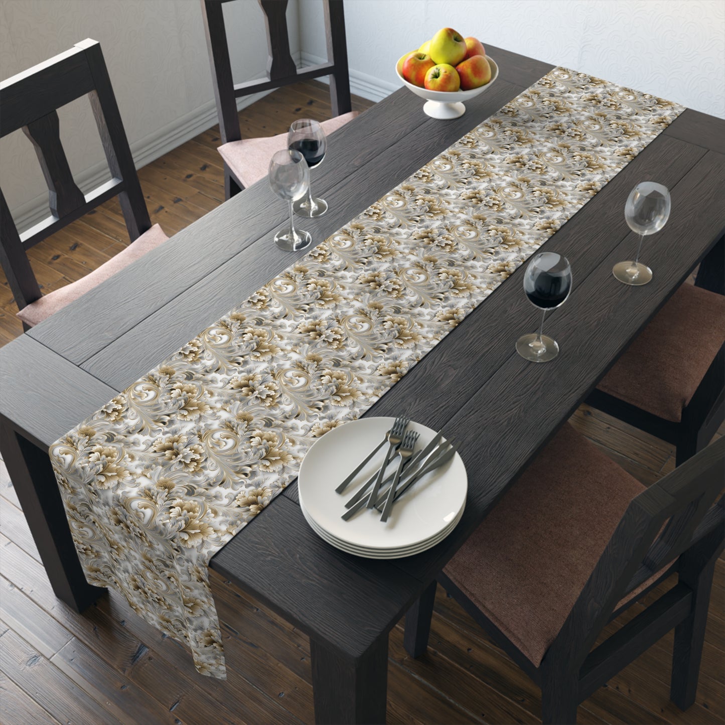 Silver & Gold Filigree Table Runner (Cotton, Poly)