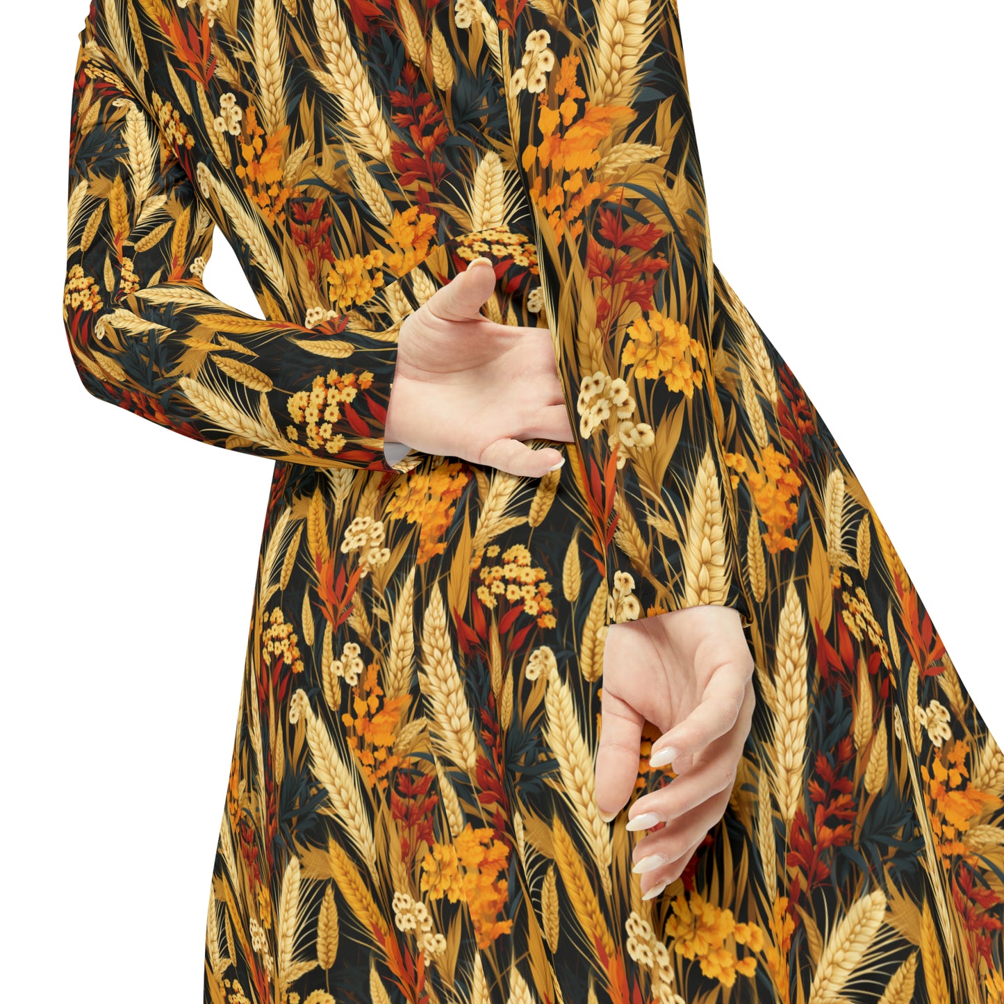Wheat Women's Long Sleeve Dance Dress (AOP)