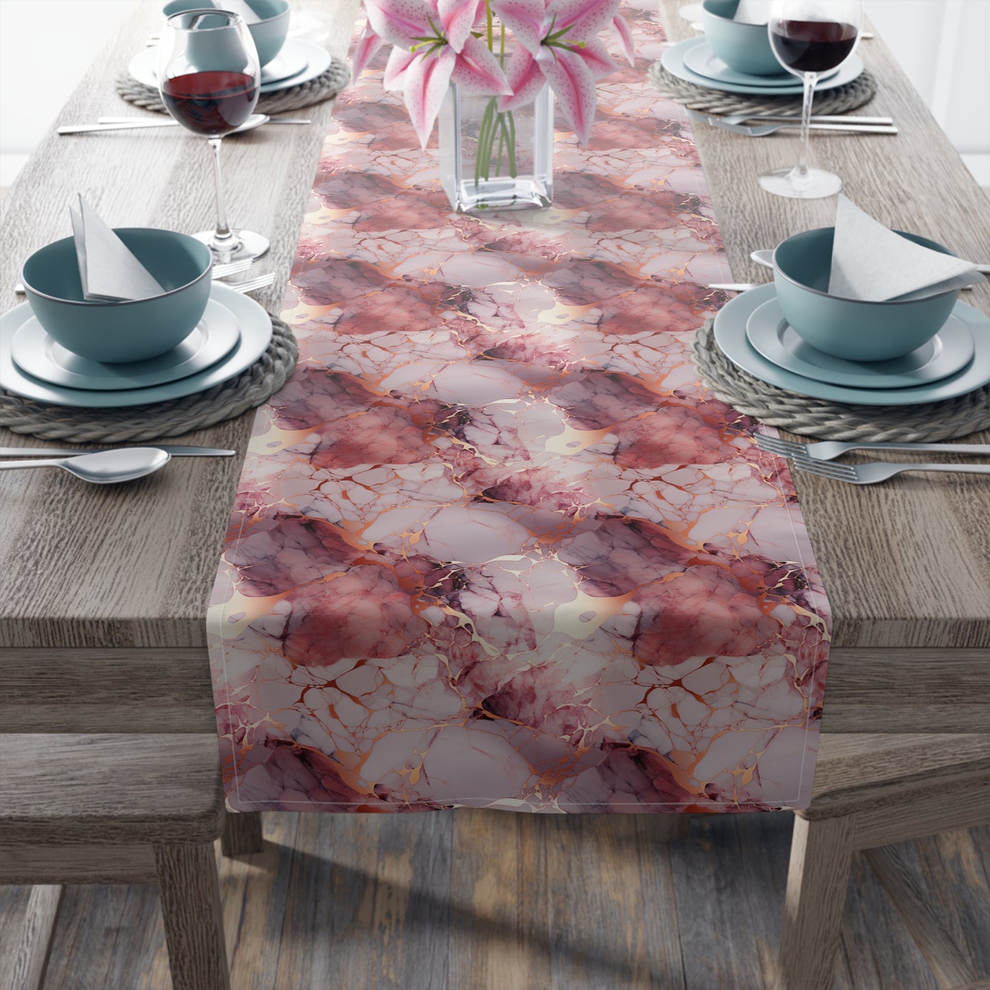 Rose Gold Marble Table Runner (Cotton, Poly)