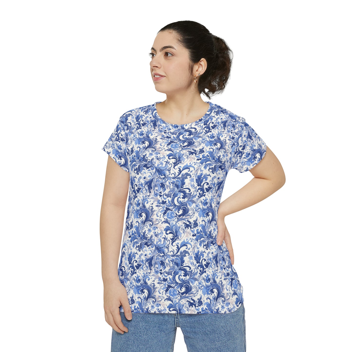 China Blue Women's Short Sleeve Shirt (AOP)