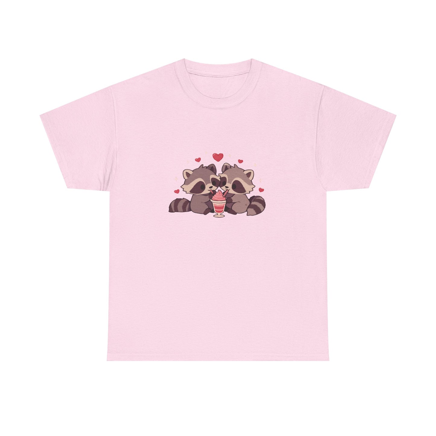Raccoons Sharing Milkshake Unisex Heavy Cotton Tee