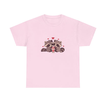 Raccoons Sharing Milkshake Unisex Heavy Cotton Tee
