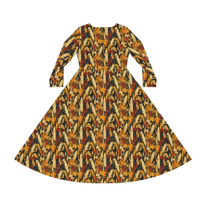 Wheat Women's Long Sleeve Dance Dress (AOP)