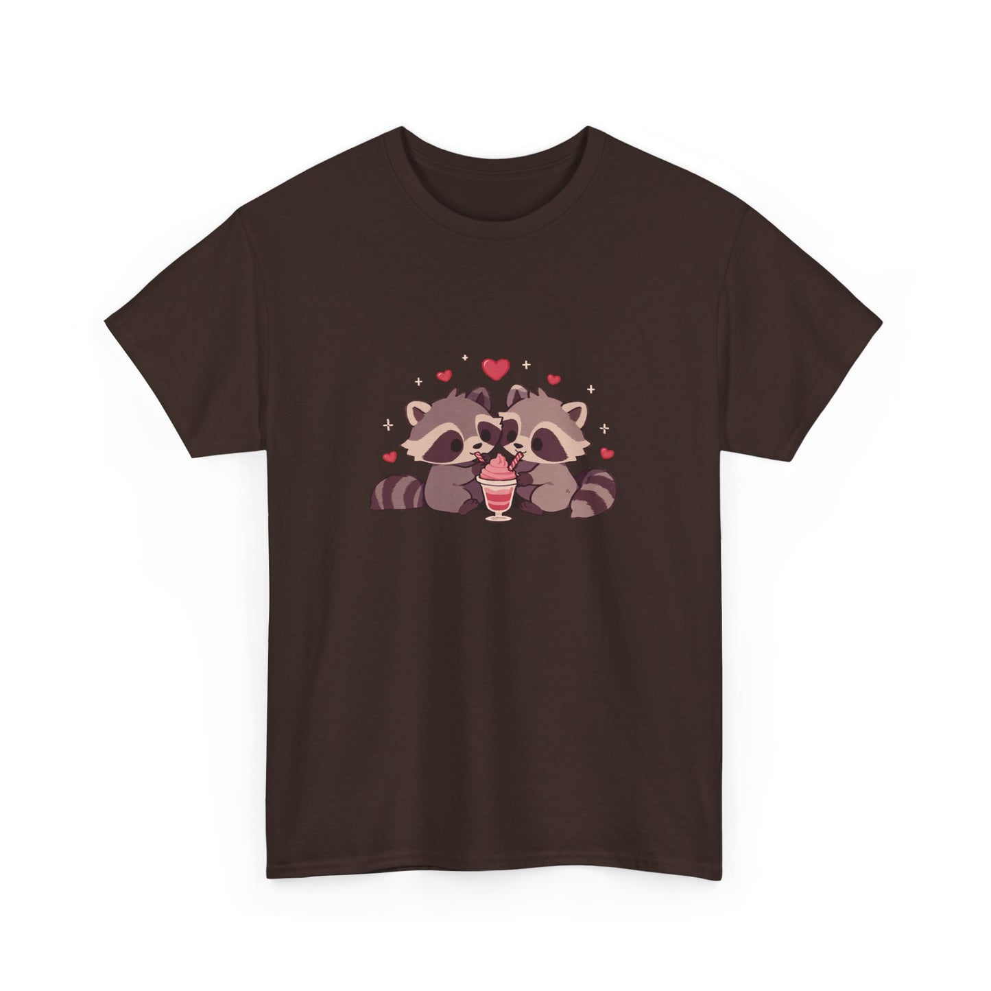 Raccoons Sharing Milkshake Unisex Heavy Cotton Tee