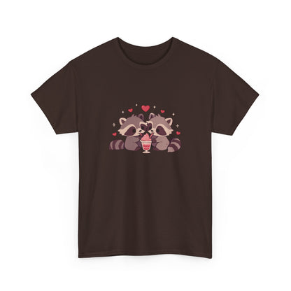 Raccoons Sharing Milkshake Unisex Heavy Cotton Tee