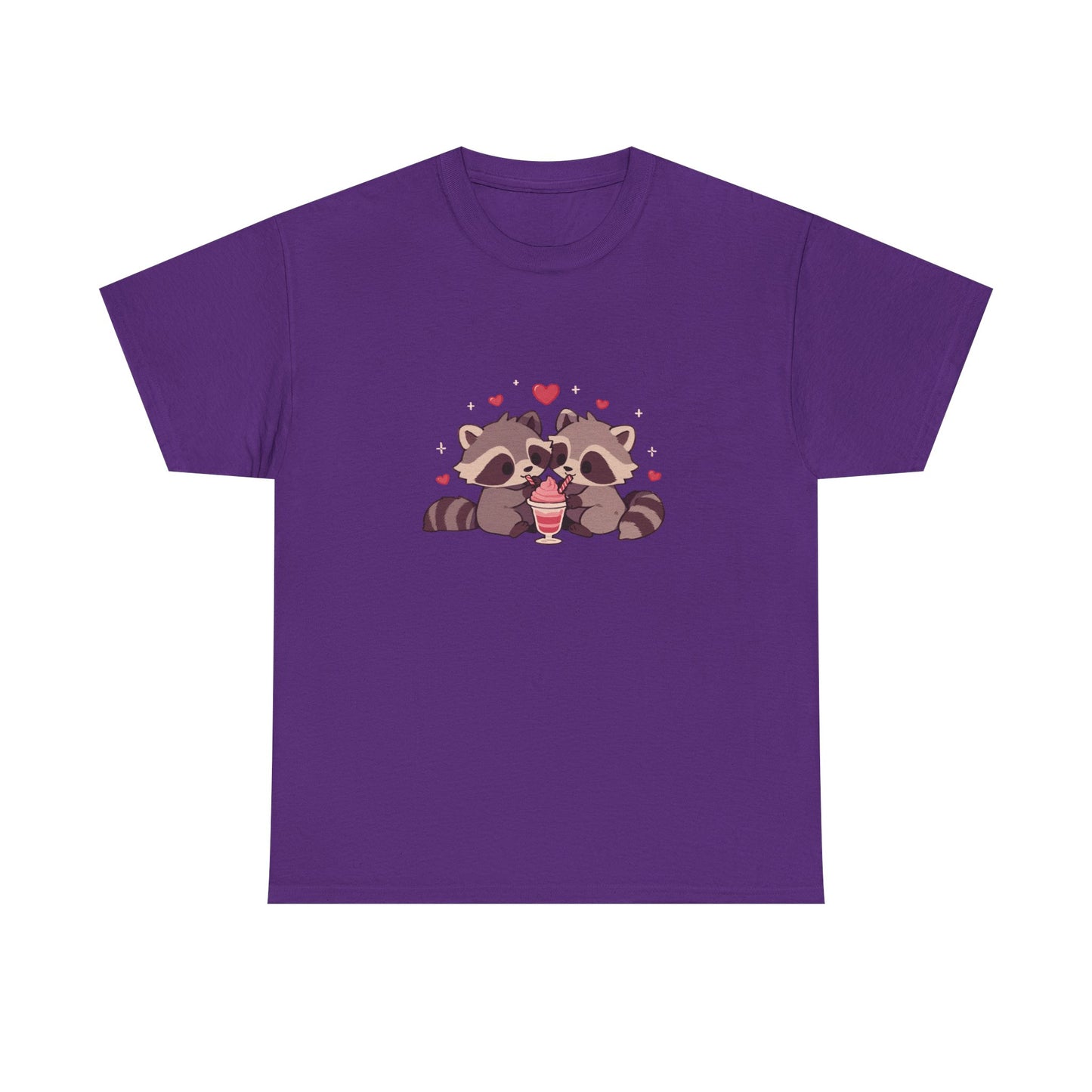 Raccoons Sharing Milkshake Unisex Heavy Cotton Tee