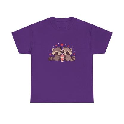 Raccoons Sharing Milkshake Unisex Heavy Cotton Tee