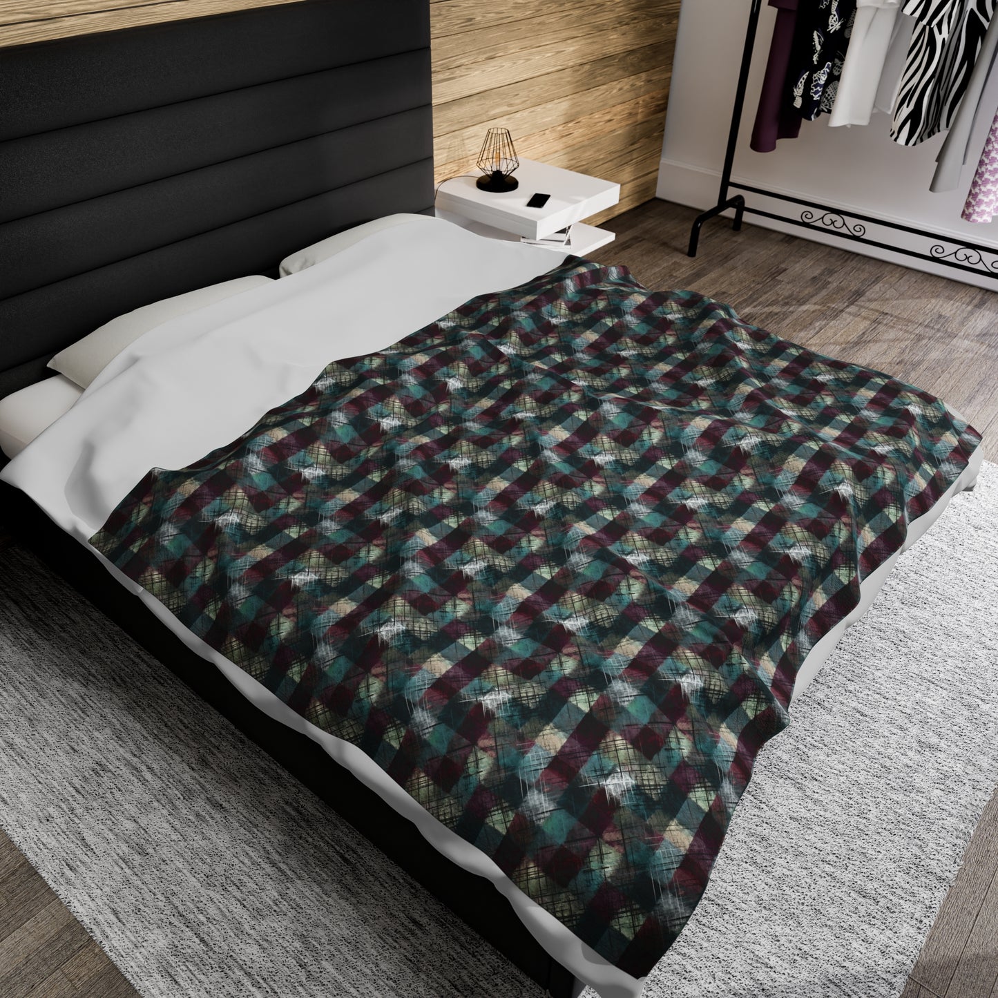 Grunge Plaid Velveteen Plush Blanket