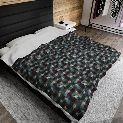 Grunge Plaid Velveteen Plush Blanket