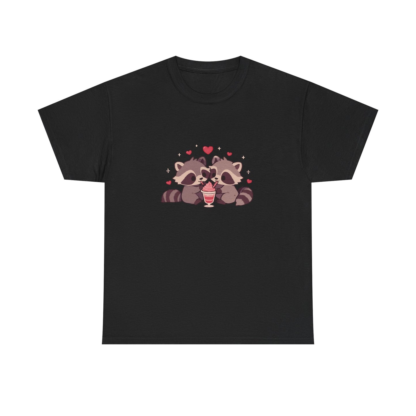Raccoons Sharing Milkshake Unisex Heavy Cotton Tee