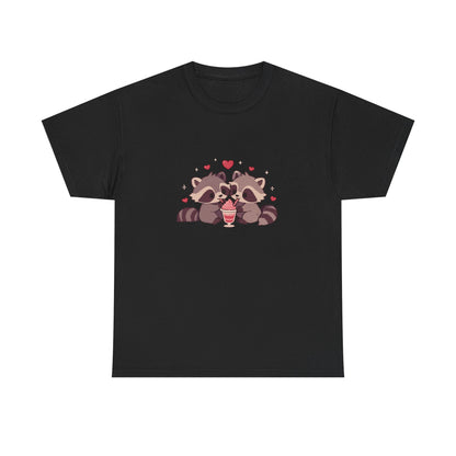Raccoons Sharing Milkshake Unisex Heavy Cotton Tee