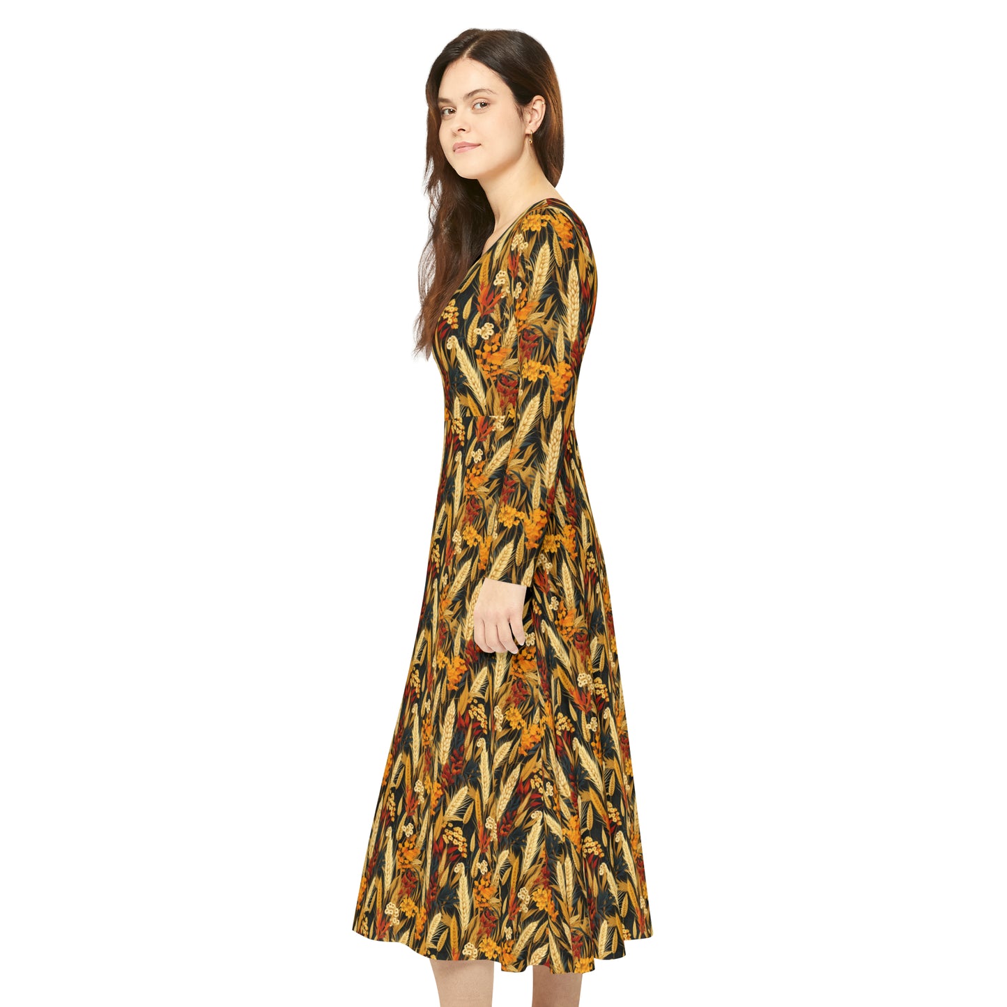 Wheat Women's Long Sleeve Dance Dress (AOP)