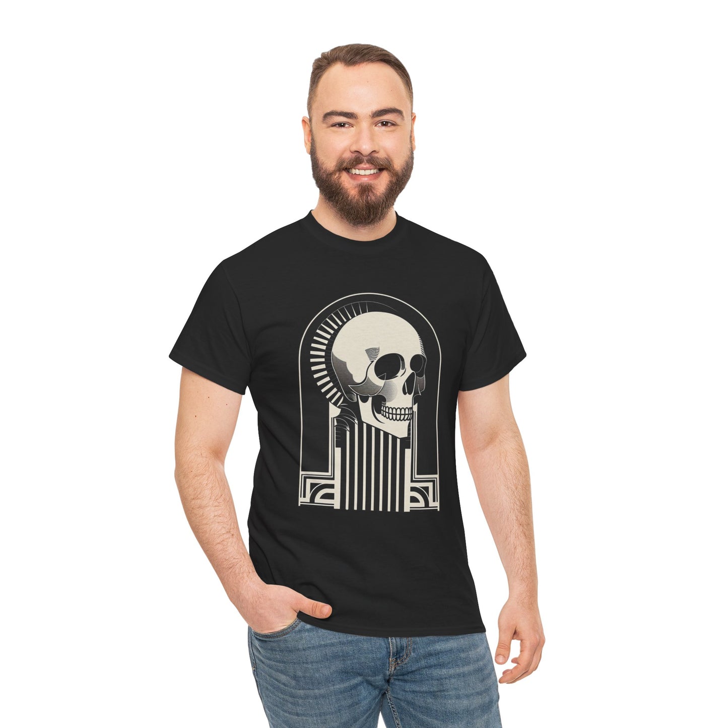 Art Deco Skull Unisex Heavy Cotton Tee