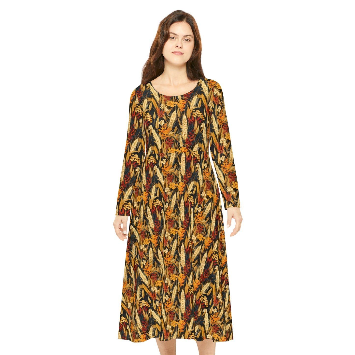 Wheat Women's Long Sleeve Dance Dress (AOP)