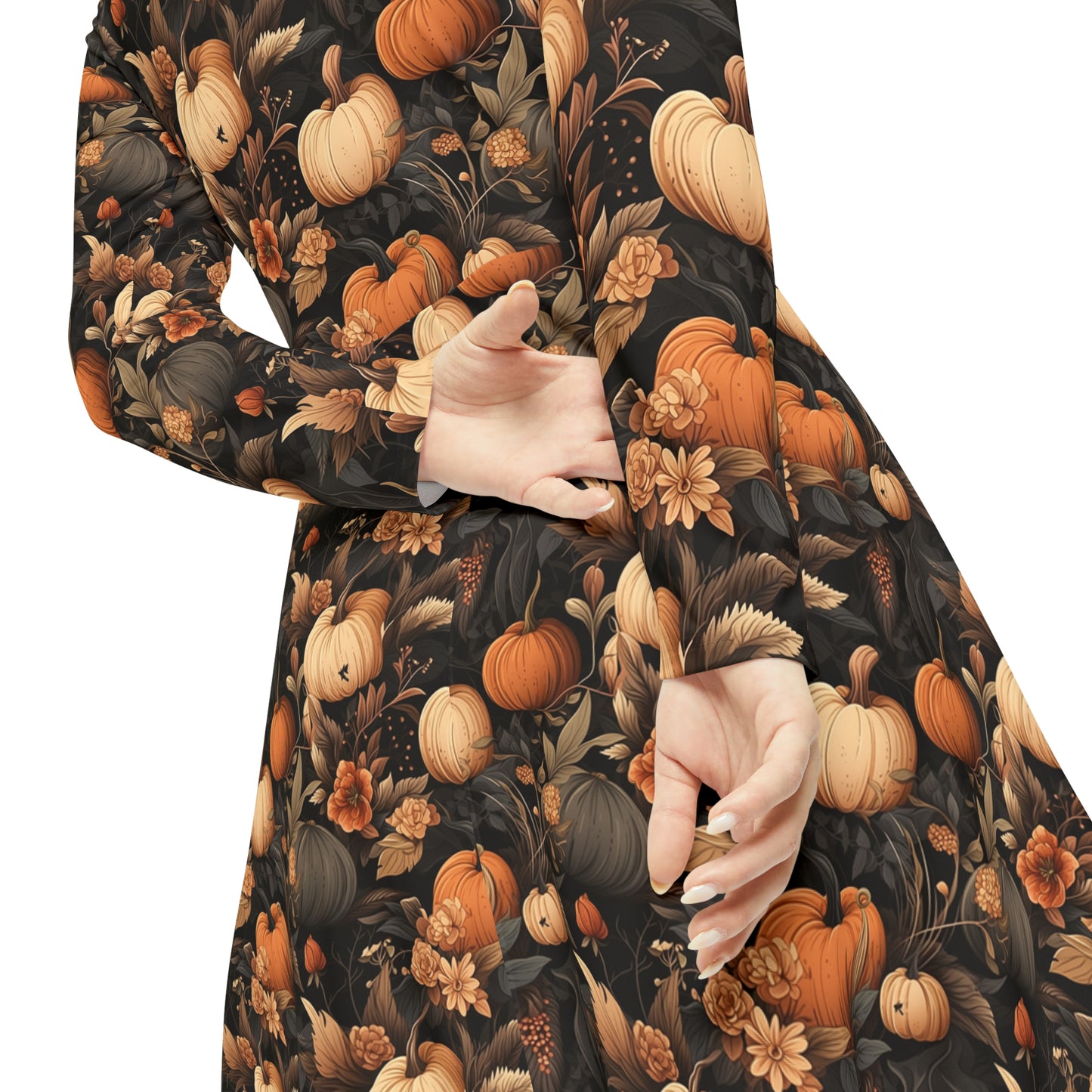 Pumpkin Harvest Women's Long Sleeve Dance Dress (AOP)