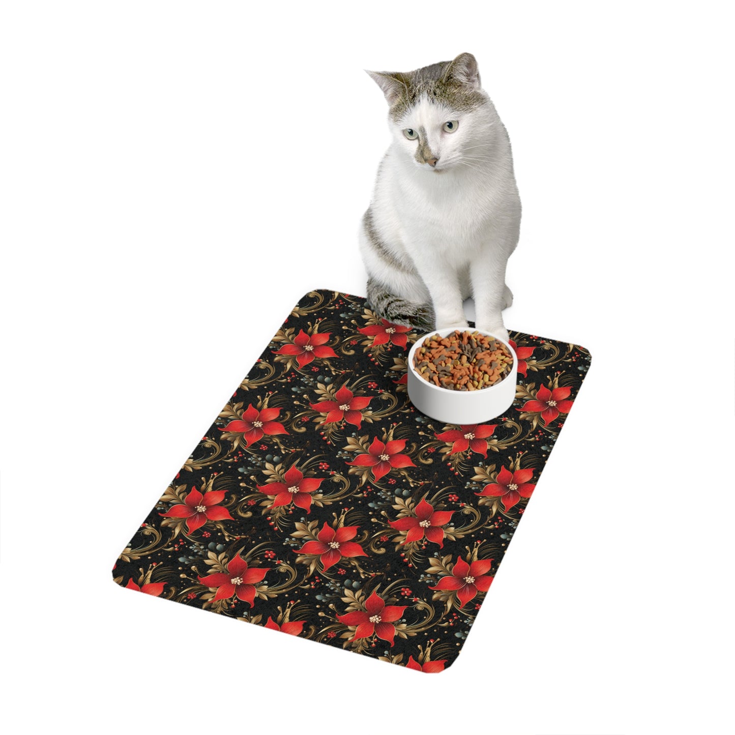 Pretty Poinsettias Pet Food Mat (12x18)