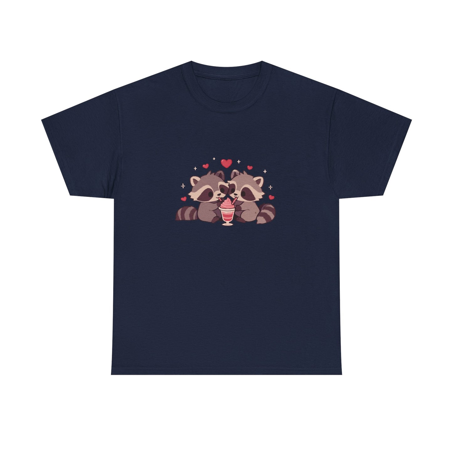 Raccoons Sharing Milkshake Unisex Heavy Cotton Tee
